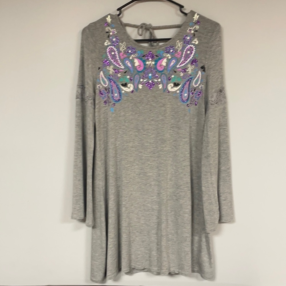 Justice Girl's  gray dress with purple & pink paisley, 14